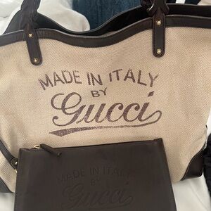 Gucci Beige and Dark Brown Tote Bag